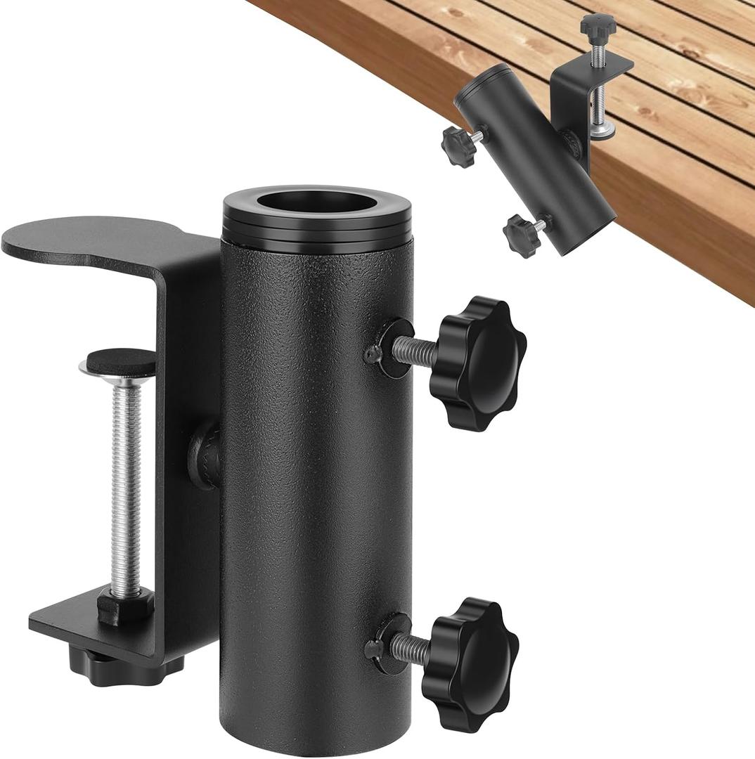 Lalafancy Umbrella Clamp Clip Stand, Patio Umbrella Holder for Deck Railing fit Balcony Square Railings Mount Attaches to Fence Post Bleachers Benches Tailgate Outdoor, 360Full-Angle Rotation & Tilt