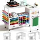 360 Rotating Craft Cart with 26 Vinyl Rolls Storage & Side Pegboards | Mobile Rolling Workstation for Heat Press, Compatible with Cricut Machines | Locking Brakes for Craft Room Home Office