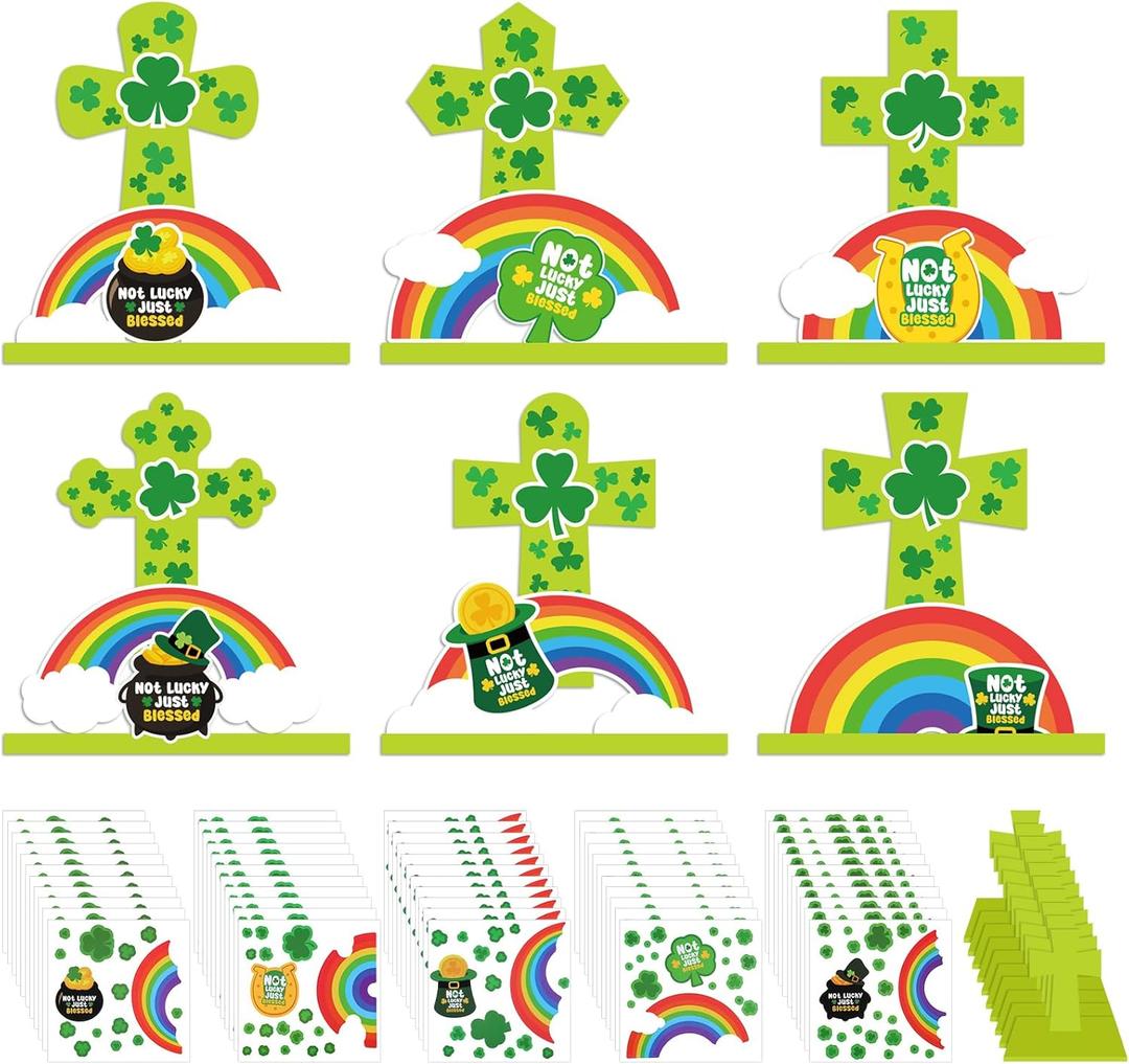 30 Sets Religious St. Patrick's Day Cross Craft for DIY Irish Cross Craft Kit Make Your Own Shamrocks Crafts for Sunday School Home Patrick's Day Party Supplies
