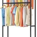 MOYIPIN Double Rods Clothing Rack with Wheels,Clothing Organizer for Hanging Clothes Coat Scarves Bags,Multi-functional Bedroom Garment Rack,4 Hooks,Black