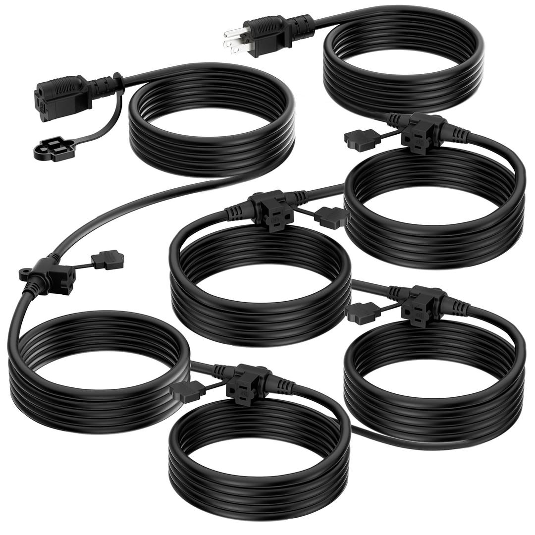 Outdoor Extension Cord 50 FT, Evenly Spaced 6 Outlets Plugs, 16/3 SJTW Weatherproof Multiple Outlets Wire for Landscaping Light, Holiday Decoration and Christmas, ETL Listed, Black