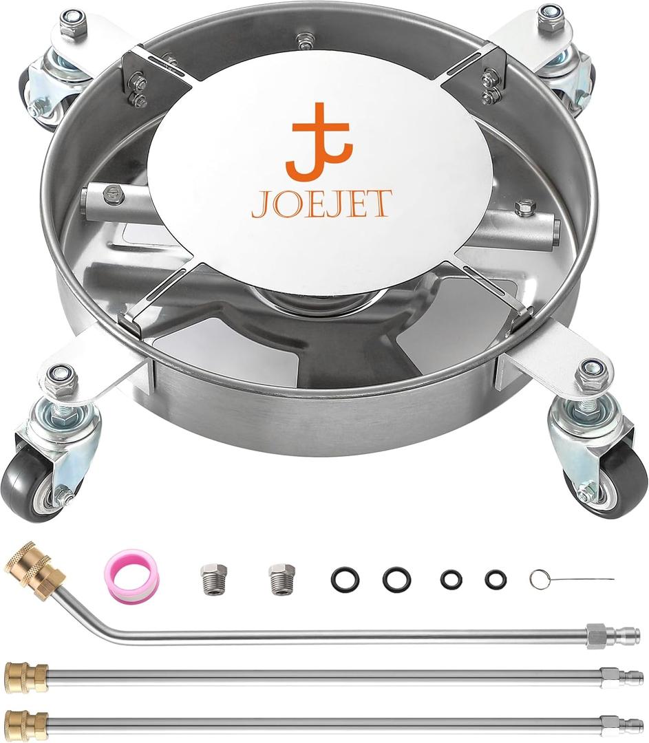 JOEJET Undercarriage Pressure Washer Attachment, Undercarriage Cleaner with 4 Wheels, 14 Inch Under Car Washer, 3 Power Washer Extension Wands, 4000 PSI