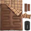 KingCamp Double Sleeping Bag for Adults, Queen Size 2 Person XXL Flannel Sleeping Bag, Waterproof Lightweight Flannel Quilt with 2 Pillows, Perfect for Couples Family Camping Hiking