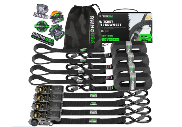 Rhino USA 1" x 15' Ratchet Tie-Down Set (4-Pack)