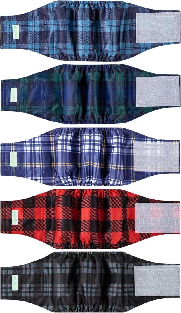 wegreeco Small Dog Diapers Male,Reusable Belly Bands for Male Dogs,Washable Doggie Puppy Male Diapers Wraps,Medium Large Size (5 Pack XX-Large, Checkered Pattern)