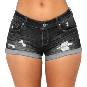 vanberfia Women's Stretchy Denim Mid Rise Jean Shorts with Pockets (Large)