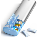 Vaydeer Metal 7 Day Pill Organizer 2 Times a Day – AM PM Weekly Travel Pill Case with Moisture-Proof Desiccant, Airtight Large Capacity Pill Box for Vitamins, Medications & Supplements (Silver)