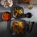Gibson Elite Soho Lounge Square Reactive Glaze Stoneware Dinnerware Set, Service for 4 (16pc), Eclipse