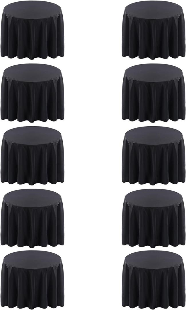 Surmente 120 inch Round Tablecloths -10 Pack Black Round Table Cloths, Polyester Fabric Table Covers for Wedding, Party, Banquet, or Restaurant