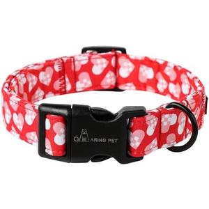 ARING PET Valentine's Day Dog Collar-Cotton Heart Dog Collars, Adjustable Valentine Heart Pet Collars Puppy Collar with Quick Release Buckle for Girl&Boy Dogs