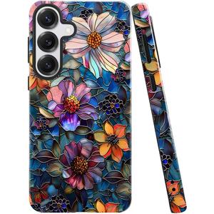 Case for Samsung Galaxy S25,Colorful Floral Flower Art Phone Case Drop Resistant Glossy 2 in 1 Solid Dual-Layer Cover for Girl Women