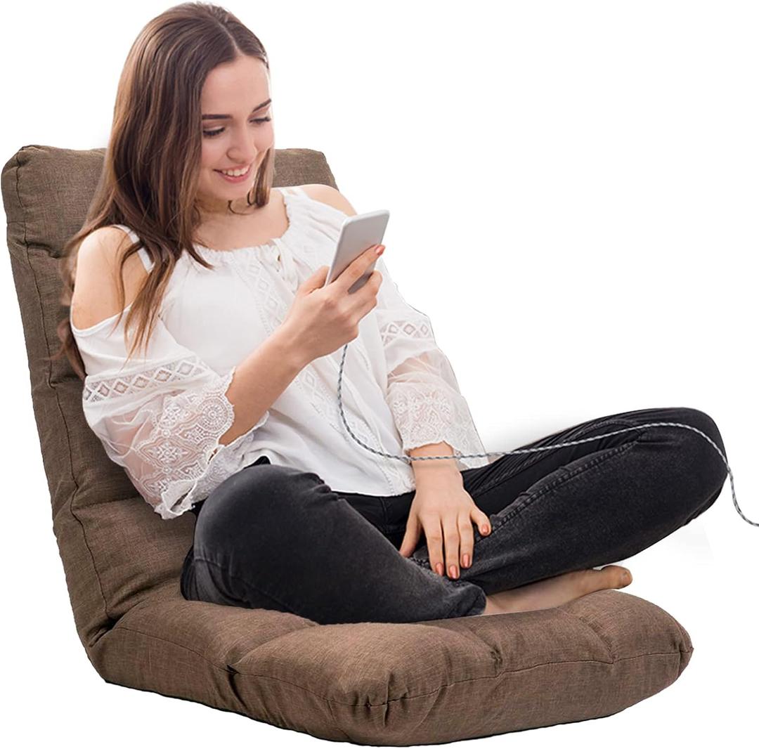 Floor Chair, Floor Lounger Chair 42-Position Recliner Adjustable Foldable Video Gaming Meditating, Reading, Padded Comfortable Seat, Indoors (Brown) 8812CO, 16.1D x 19.7W x 24.5H in