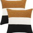 Decorative Textured Boucle Pillow Covers 18 x 18 Inch Neutral Accent Pillow Case for Couch Sofa Bedroom Living Room Home Decor,Orange Brown/Cream/Black (Pack of 2, Cover ONLY)