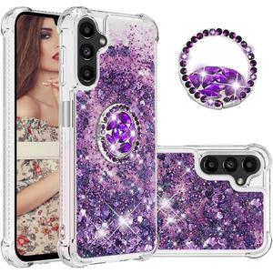 CCSmall Glitter Clear Sparkly Bling Case for Samsung Galaxy A14 5G for Women Girls, Flowing Liquid Quicksand Cover with Diamond Ring Holder Case for Samsung Galaxy A14 4G/5G LSZ Purple