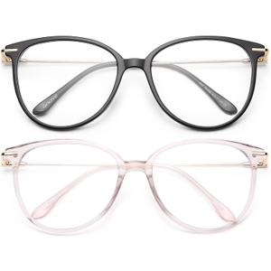 Gaoye Blue Light Blocking Glasses - Trending Round TR90 Frames, Metal Arms, UV400 Protection - Matching Soft Case (2-black+pink)