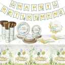 Zhehao 272 Pcs Sage Green Retirement Party Tableware Set Happy Retirement Tablecloths Plates Napkins Cups Forks Knives Spoons Banner for Retired Party Decoration Favors