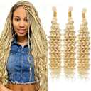 ZHAOXI WIG 613# Blonde Human Braiding Hair for Boho Deep Wave Human Hair for Braiding 3 Bundles/Pack No Weft Curly Human Hair Extensions for Braids (18 inch,150g)