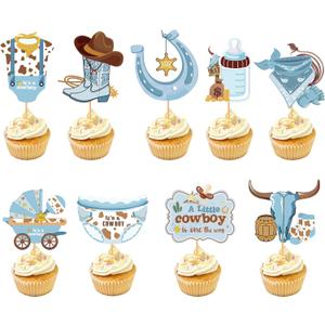 Cowboy Cupcake Toppers Baby Shower - 36 Pcs Western Theme Cupcake Toppers Cowboy Boots Hat Bottle Cake Decorations Supplies For Kids Boys My First Rodeo Birthdays Baby Shower Decoration Party