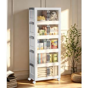 Hanyi 70 QT 5-Tier Stackable Storage Bins with Lids, Clear Doors, 4 Wheels