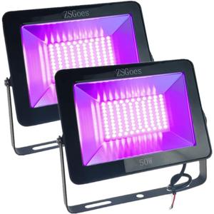 2 Pack 50W UV Ultraviolet Black Light 12V 24V 36V Low Voltage for Halloween Blacklight Party, Stage Lighting, Fluorescent Body Paint, Glow in The Dark, Fishing, UV Glue Curing, Screen Printing