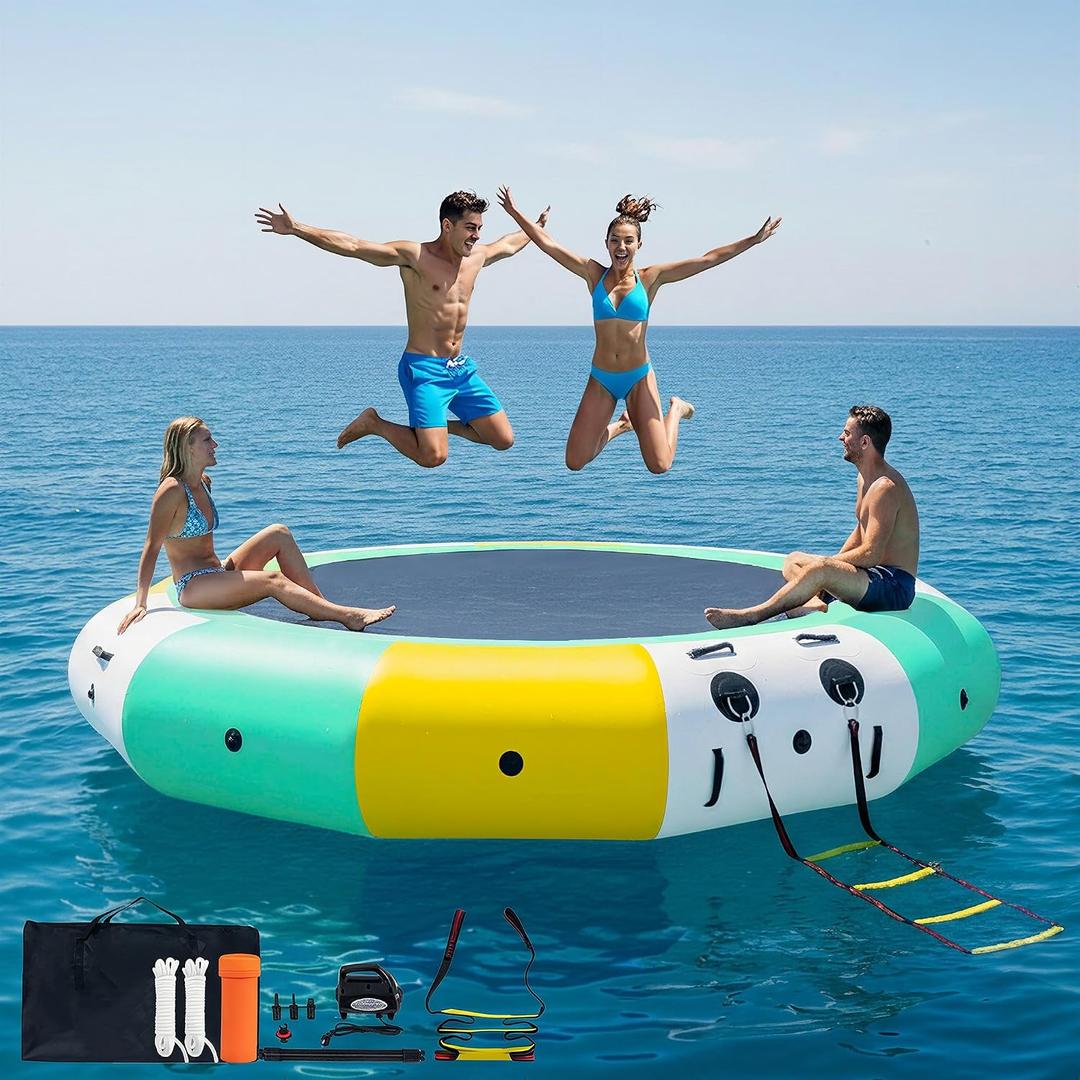 COOLWAVE Water Trampoline for Lake, Floating Trampoline for Lake Pool Ocean with Pump (12FT Yellow)
