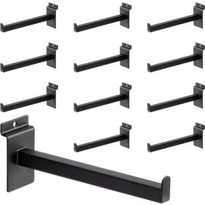 8 Inch Square Tubing Slatwall Shelf Bracket , Heavy Duty Slat Wall Floating Shelf Bracket with Lip, Slatwall Accessories for Retail Display, Garage (12Pcs, Black)