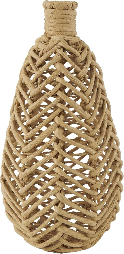 Deco 79 Jute Rope Handmade Decorative Vase Woven Centerpiece Vase with Chevron Pattern, Vase for Home Decoration 7" x 7" x 15", Brown (SMALL SIZE)