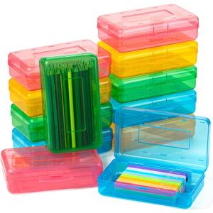 Mr. Pen- Clear Pencil Boxes Bulk, 12 Pack, Colorful, Snap-Tight Lid, Plastic Pencil Box Organizer, 7.9"x4.5"x2.4"
