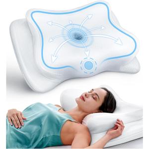 Ease Now Cervical Neck Pillow for Pain Relief, Beauty Sleeping Cooling Pillow for Side Back Stomach Sleeper, Odorless Memory Foam Bed Pillows Deep Sleep,Ergonomic Orthopedic Neck Support (White)