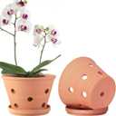 8 inch Terracotta Orchid Pots with Holes and Saucers, 2 Pack Clay Orchid Planter Pots for Repotting, Large Terra Cotta Orchid Pot, Plant Flower Pots for Orchid Indoor Outdoor Promotes Air Circulation