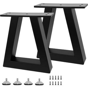 8 Inch Trapezoid Metal Table Legs Black, DIY Furniture Feets for Bench, Coffee Table, Stool Cabinet Legs, Including Screws and Adjustable Feet Pads, 8 Inch x 7.9 Inch