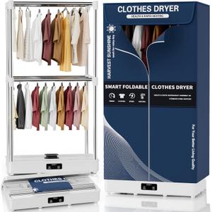 Clothes Dryer, Portable Foldable Drying Machine with Timer, Easy Carry Laundry Drying Wardrobe with Large Capacity, Electric Dryer/Rack for Home | Appartments | RV (Blue DF1)
