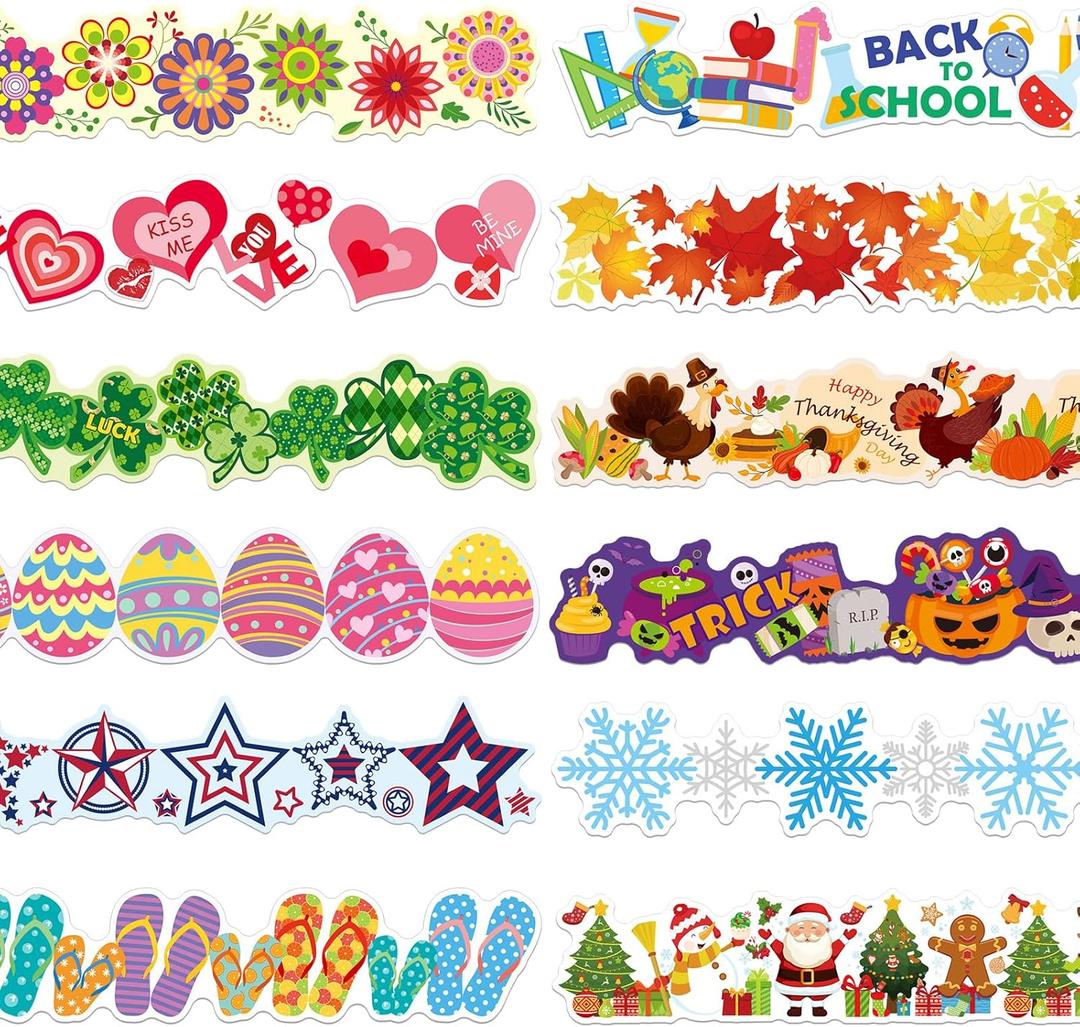 240 Pcs 236ft Holiday Bulletin Board Borders Colorful Rainbow Scalloped Border Trim Bulk Bulletin Decor for Classroom Back to School Decor(Assorted)