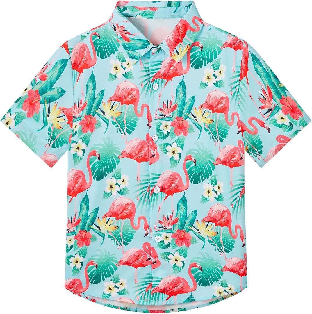 Boys Hawaiian Shirt Tropical Short Sleeve Cool Cute Casual Button Down Tops for Youth Kids Toddler Summer Beach