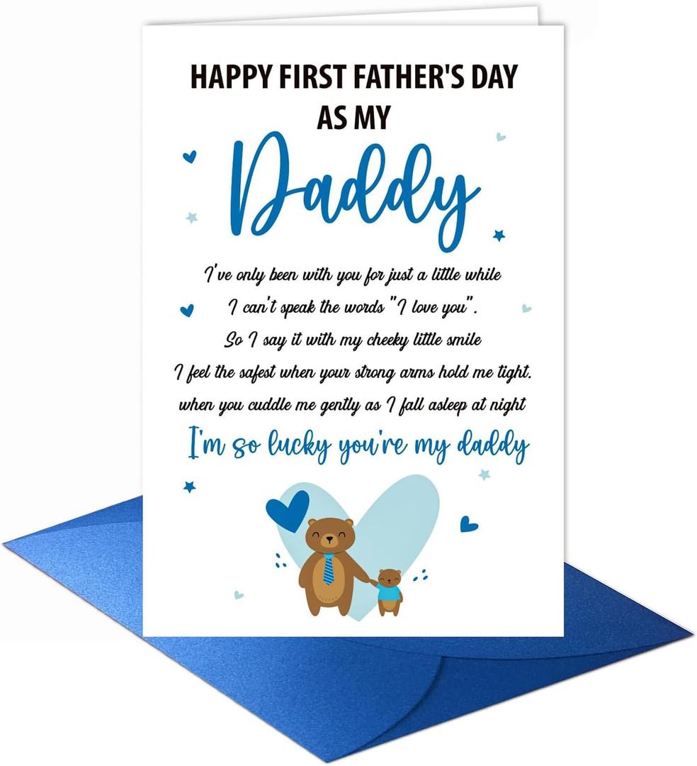 5 x JUESMOS Funny First Fathers Day Gift Card with Envelope Happy 1st Father's Day Gift from Baby Boy Girl Fathers Day Greeting Card for First Time Dad to be New Dad Gifts for Men