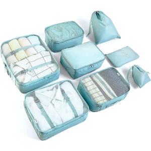LANSKLBD 8 Set Packing Cubes for Suitcases Travel Luggage Packing Organizers,Travel Essentials Accessories Luggage Organizer with Shoe Bag Tioletry/Laundry Bag (Light Blue)