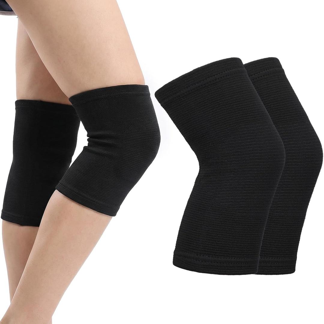 Bamboo Knee Sleeve, Black Bamboo Compression Knee Brace, Elastic Breathable Knees Braces, Thicken Thermal Relieve Knees Pain Leg Pads for Women Men Running Volleyball Cycling Dance(Large)