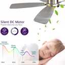 FUMLTP 52 inch Ceiling Fans with Lights, Flush Mount Ceiling Fan with Light and Remote/APP Control, DC Motor, Dimmable LED, Noiseless, Low Profile Ceiling Fan for Bedroom Indoor/Outdoor Use (Nickel)
