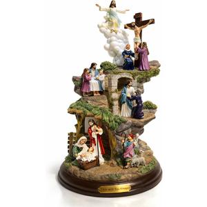 The Bradford Exchange Thomas Kinkade Life of Christ Masterpiece Sculpture, Limited Edition Collectible with Handcrafted Scenes of Nativity, Miracles, Crucifixion & Resurrection on Mahogany Base