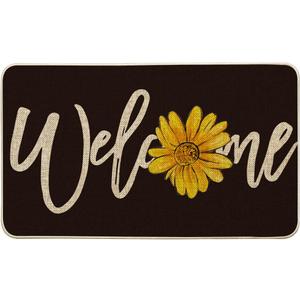 Artoid Mode Black Sunflower Welcome Summer Home Decor Low-Profile Switch Rug Door Mat for Indoor Outdoor 17x29 Inch