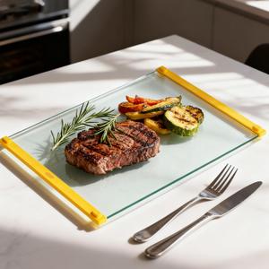 Small Glass Cutting Board(8x12 inch),Clear Tempered Glass Cutting board for Kitchen,Silicone Grip, Non-Slip, Heat-Resistant,Dishwasher Safe