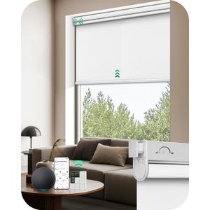 Allesin No Drill Motorized Roller Blinds - Rechargeable, Remote Controlled, Cordless Electric Shades for Indoor Windows with Quiet Motor & Alexa-Compatible (Custom Size, 100% Blackout White)