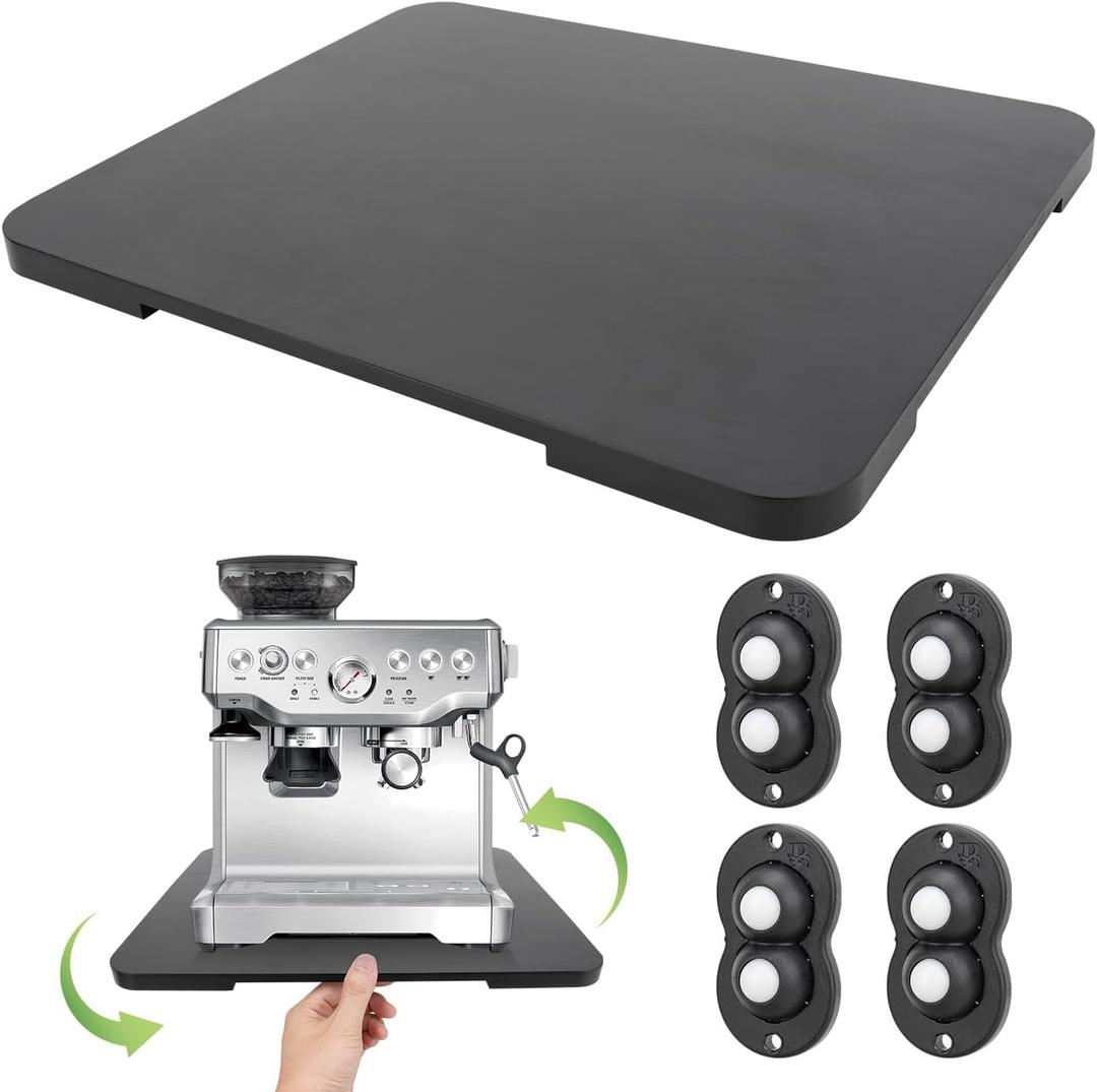 Appliance Slider 360 Rolling Tray for Coffee Maker - Bamboo Countertop Sliding Tray for Kitchen Appliances Espresso Machine Accessories Coffee Pot Counter Sliders Mat with Wheels (15.7"13") (Black)