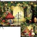 Renaiss 7x5ft Enchanted Forest Backdrop Fairy Tale Garden Magic Mushroom Butterfly Jungle Wonderland Photography Background for Wedding Baby Shower Kids Birthday Party Decor Studio Prop (Green-4)