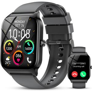 Smart Watch for Men Women, 1.85" HD Fitness Tracker with Bluetooth Calls/AI Voice Control, IP68 Waterproof, 115+Sports Modes, 24/7 Heart Rate/Sleep Fitness Watch Compatible with iOS/Android Grey