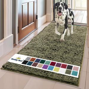 Muddy Mat Original Dog Door Mat for Muddy Paws, Super Absorbent Microfiber, Non-Slip Washable Pet Rug, Quick Dry Chenille Entryway Carpet, Machine Washable Indoor Outdoor mat, Army Green 35"x60"