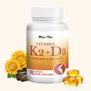 5 x Vitamin D3 & K2 Vitamin Supplement for Men & Women,Vegan-Friendly 5000 Iu D3 and 100 Mcg K2 (Mk-7) Immune, and Overall Health -90 Softgels