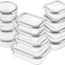 Bayco Glass Food Storage Containers, [24 Piece] Airtight Meal Prep Bento Boxes, Leak Proof (12 lids & 12 Containers) - White
