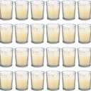 flamecan 24 Pack Clear Glass Filled Ivory Votive Candles. Unscented Votive Candles for Home Dcor Spa Weddings Birthdays Holidays Party