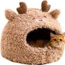 Cat Bed for Indoor Cats Large Cat Bed Cave Durable Cat Tent Bed with Removable Washable Cushion for Pet Cats and Dogs (Deer Style, L (20.9 X 20.9 X 15.7 Inch))